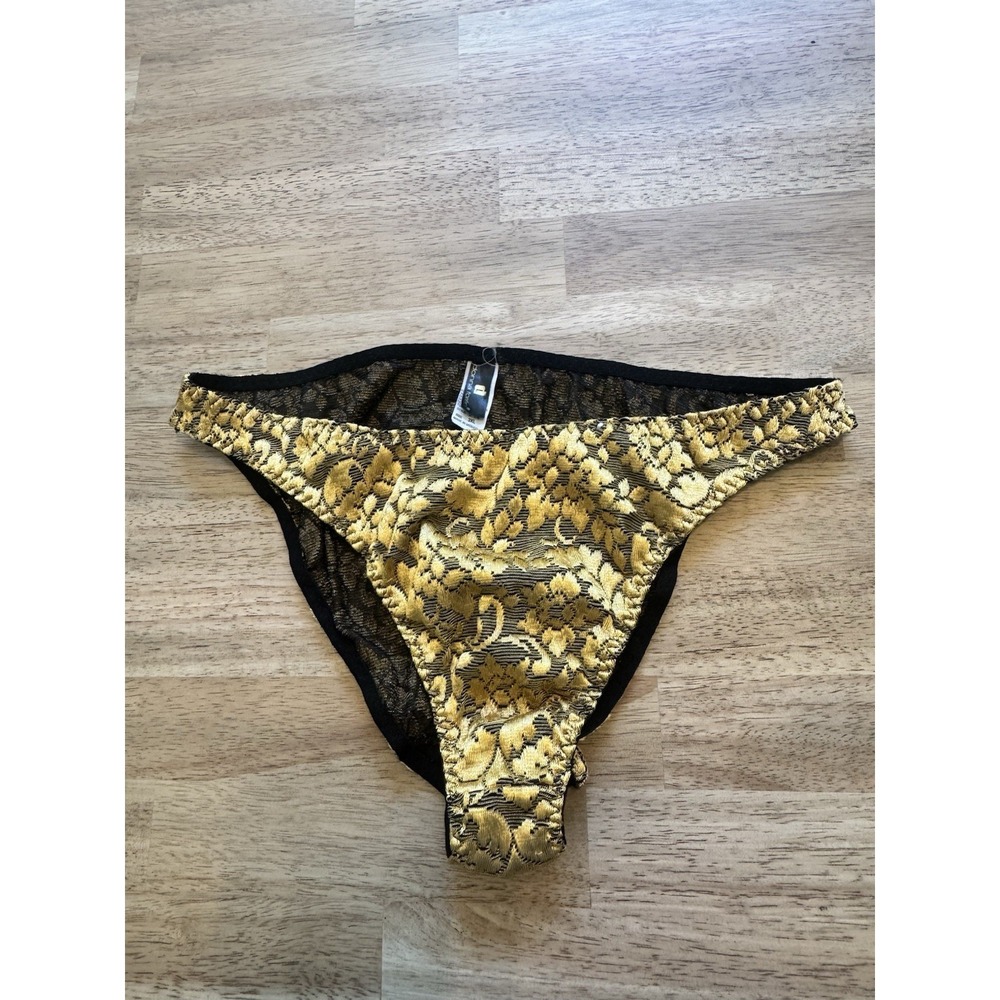 Vintage Gold Lace 80s Women XL Bikini High Rise Cut